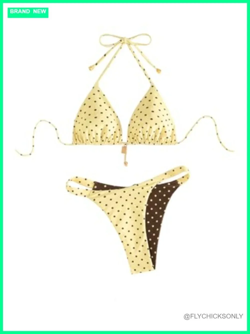 Polka Dot Halter Neck Thong Bikini Set - High Stretch Soft Fabric